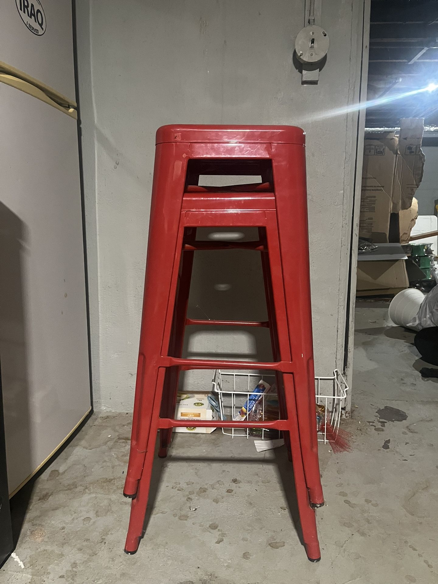 2 Red Metal Stools