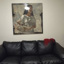 Black Real Leather Sofa