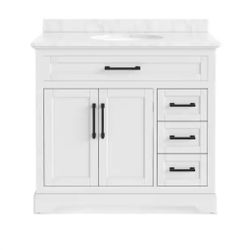 36" Bathroom Vanity With Carrara Marble Top 
