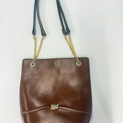 Vintage BALLY Italy Brown Leather Shoulder Tote Bag | Gold Chain Strap | Logo
