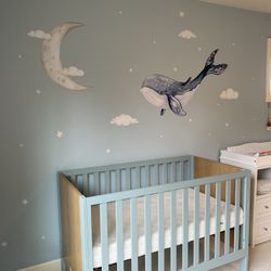 Opie Two-Tone Wood and Linen Blue  Convertible Baby Crib