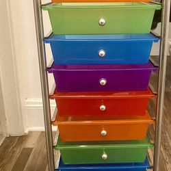 Rainbow Colored Art Tray Rack On Wheels