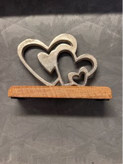 Silver Interlocking Hearts Decor on Wood Base