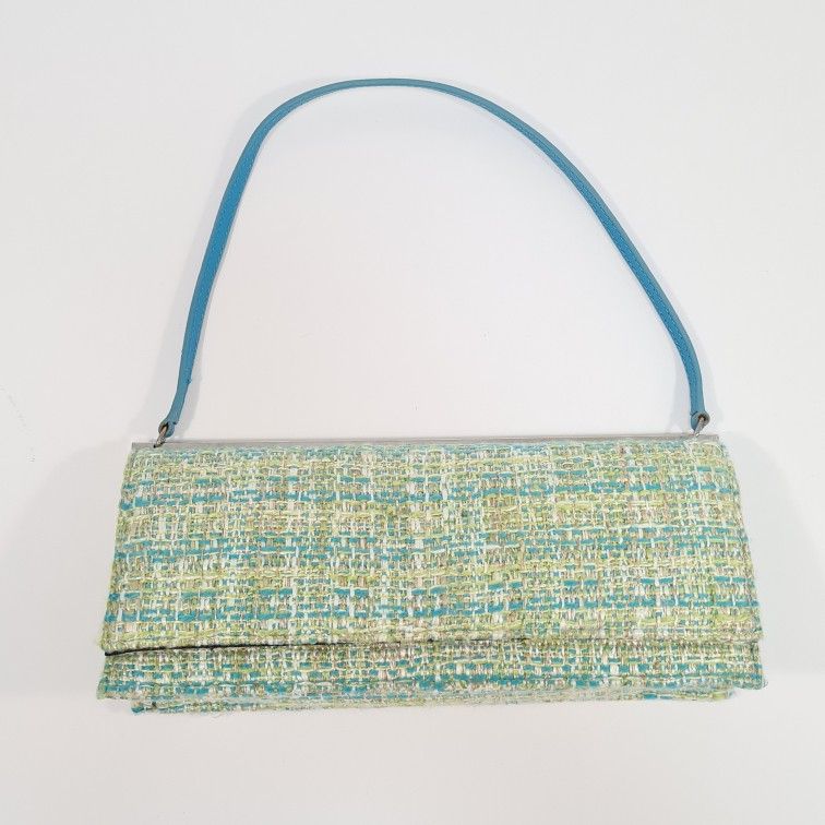 Putu by J MacLear Woven Tweed Clutch Turquoise Blue