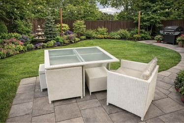 White Wicker Outdoor Dining Set with Glass Table