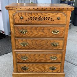 Vintage 5 Drawer Solid Wood Tall Dresser Made In Mexico
