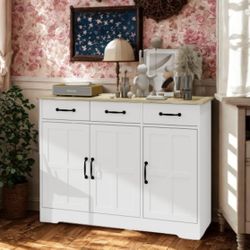 Newly Assembled Buffet Cabinet  Storage Sideboard 3 Drawers & 3 Doors Adjustable Shelves