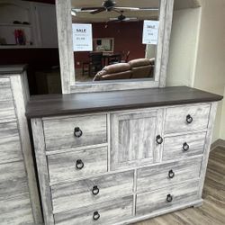 dresser/ mirror chest and nightstand 