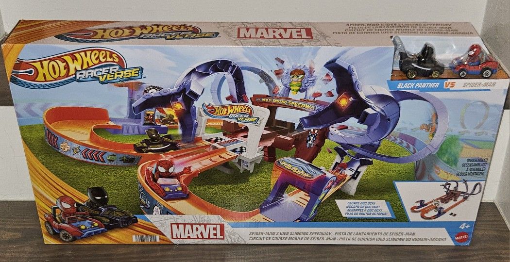 Hot Wheels RacerVerse Toy Car Track Set, Spider-Man’s Web-Slinging Speedway (BRAND NEW)