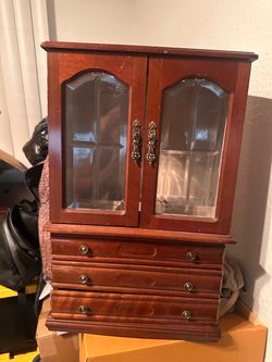 Wooden Jewelry Armoire with Glass Doors