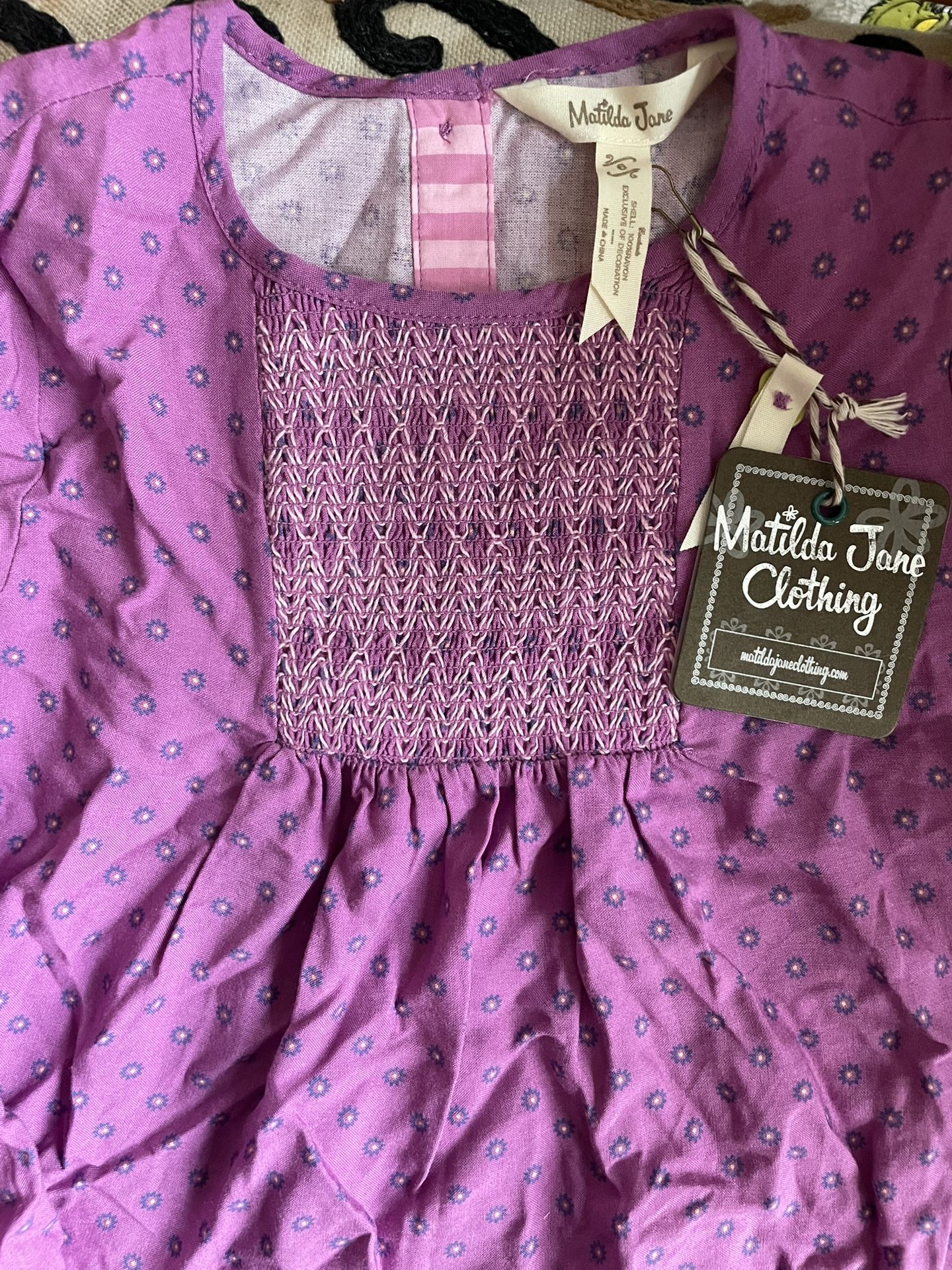 MATILDA JANE PURPLE FLORAL SMOCKED KNIT LS SHIRT