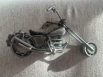 Vintage Metal Art Chopper Motorcycle Sculpture Nuts Bolts Spark Plugs