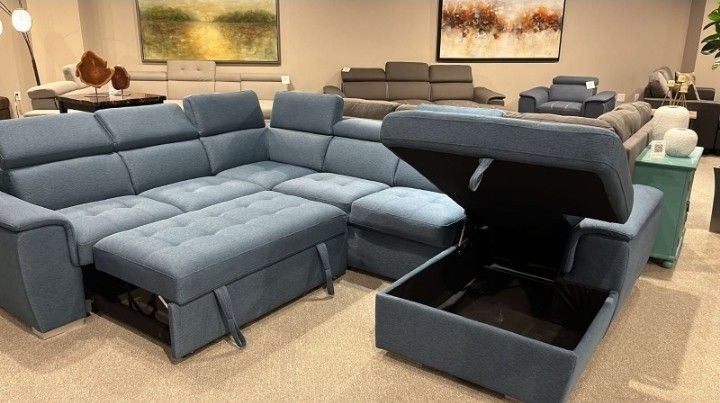 U SHAPED PULL OUT BED SECTIONAL COUCH