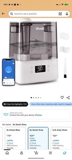 Levoit Classic 300 Ultrasonic Top Fill Humidifier, Extra Large 6L Tank, Super Quiet