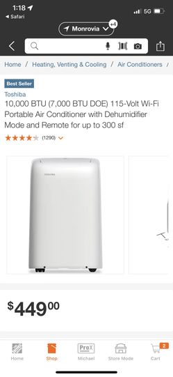 ** 10,000 BTU Portable Air Conditioner Covers 300sqft **AC