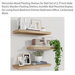 NEW WOOD FLOATING SHELVES FOR WALL SET OF 3 