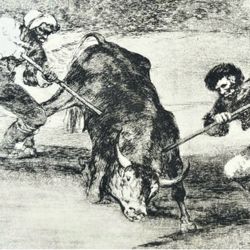 SPANIARDS HUNTED BULLS ON FOOT Original Antique Vintage Fine Art GOYA Print 60’s of Etching Spain Printed Collectible Ephemera