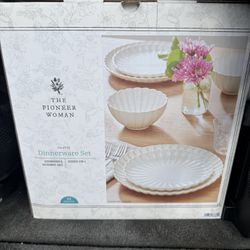 The Pioneer Woman Colette 12-Piece Stoneware Dinnerware Set, Cream