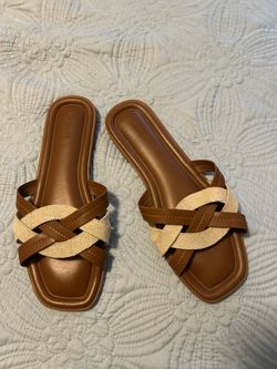 Size 8 Brown and beige woven sandals with braided straps