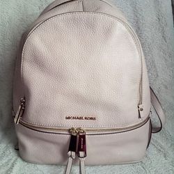 MICHAEL KORS Rhea Zip Up Medium Light Pink Pebbled Leather Backpack 
