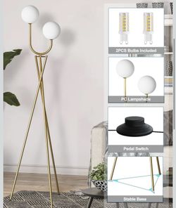 Gold tripod modern U-shaped floor lamp with 2Pcs 3000K G9 Bulbs BRAND NEW 