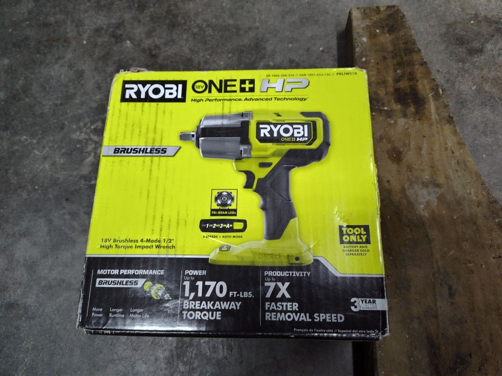 RYOBI PBLIW01B ONE+ HP 18V Brushless Cordless 4-Mode 1/2 Inch High Torque Impact Wrench (Tool Only)