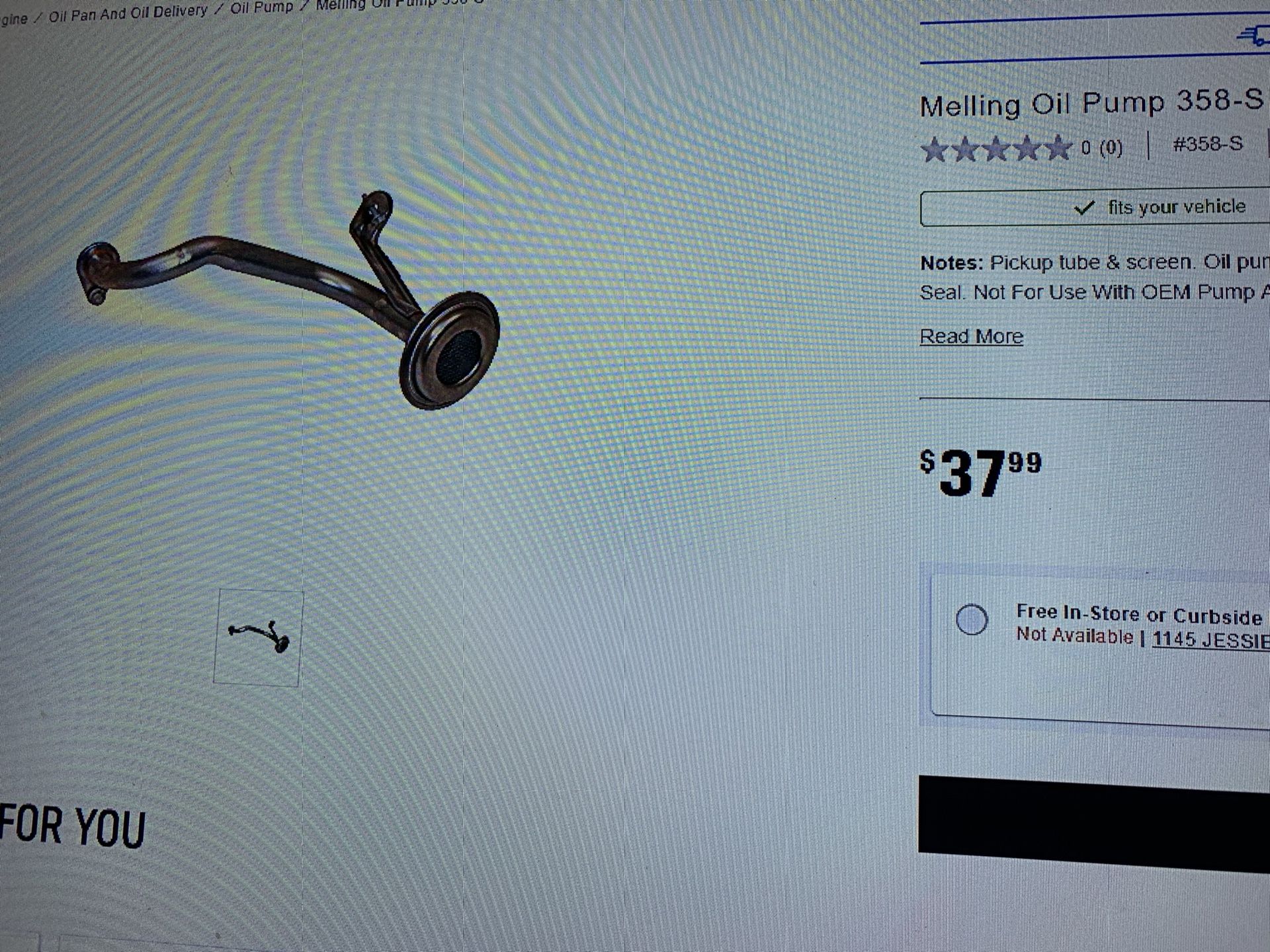 Oil pump pick up tube and screen