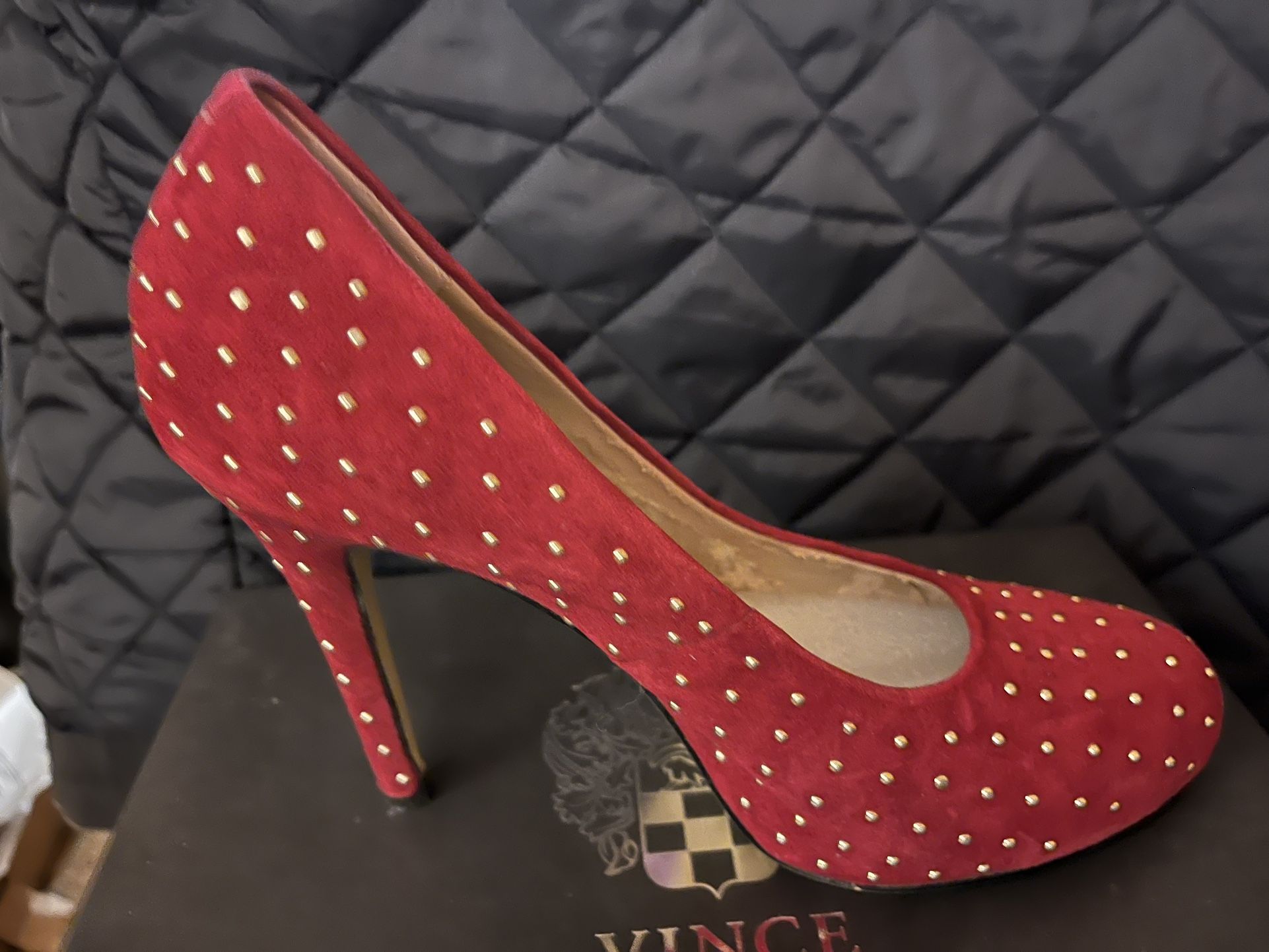 Red Suede With Gold Studs INC high Heels