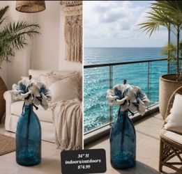 Modern blue glass vase indoors/garden decor - new