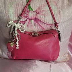 Coach Y2K Hot Pink Leather Mini Turnlock Bag