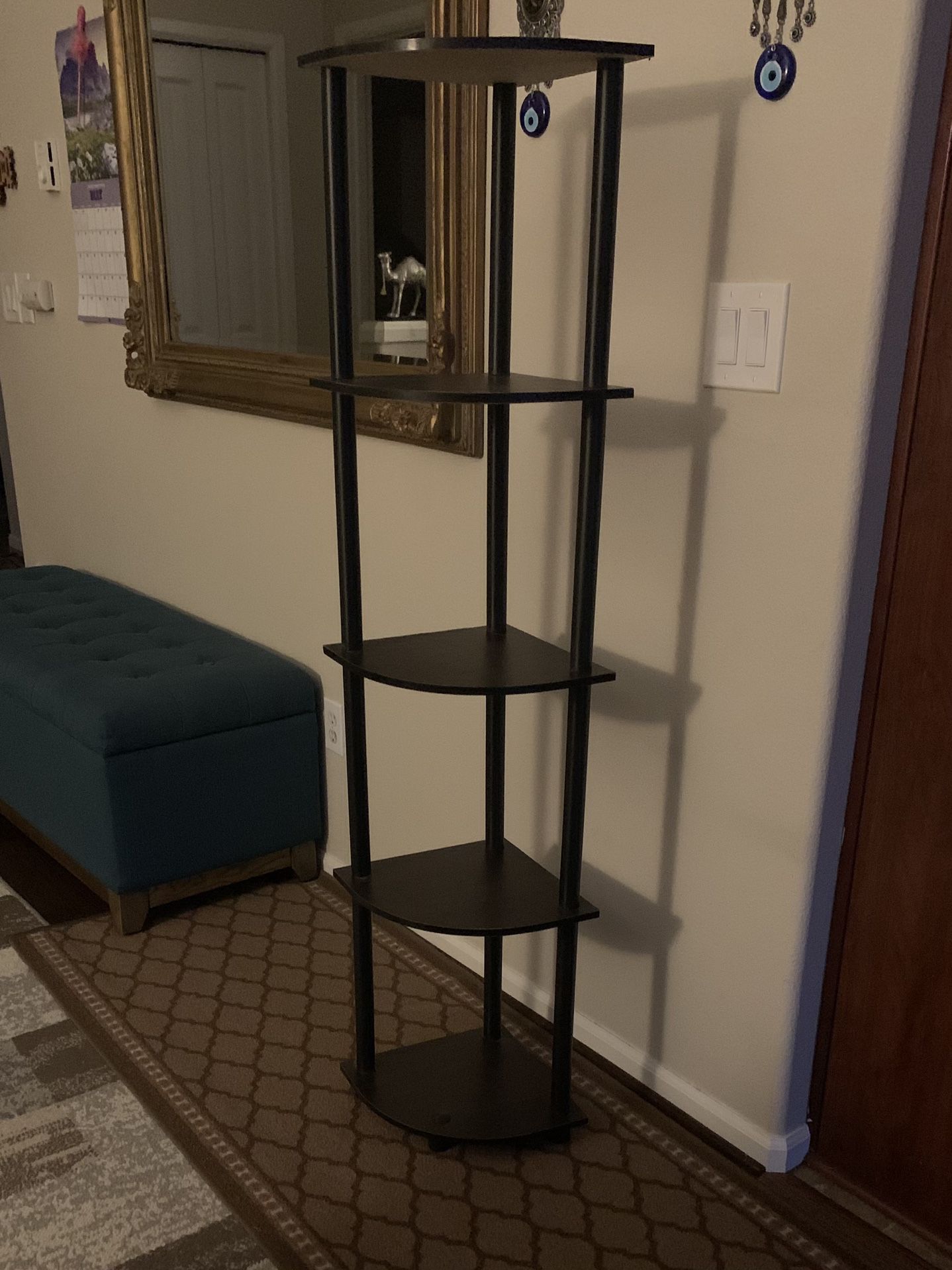 Manzo Corner Bookcases & Plant Shelves, 5-Layers (Tiers), In All Black 