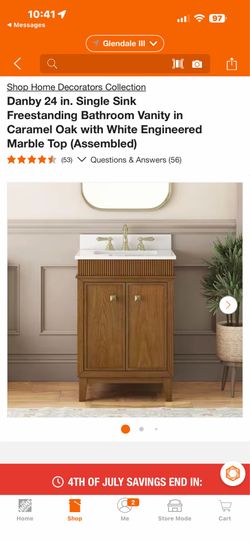 Shop Home Decorators Collection Danby 24 in. Single Sink Freestanding Bathroom Vanity in Caramel Oak with White Engineered Marble Top (Assembled)