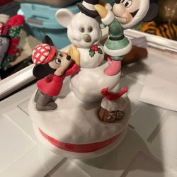 1986 Vintage Collectable Christmas Disney Mickey And Minnie Snowman Statue