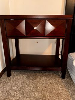 Dark Cherry Wood Nightstand with Drawer