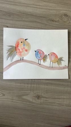 Original Watercolor Painting Three Birds