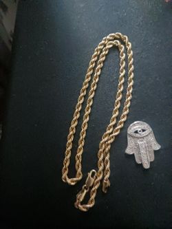 10k Gold Rope With Diamond Prndant