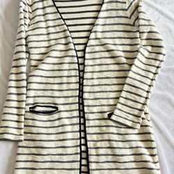 Striped Open Front Cardigan – Lightweight Sweater with Pockets – Size S