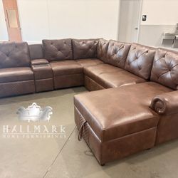 Leather Reclining Console Sectionals with Storage 