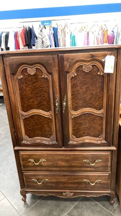 French Provincial Wood Armoire with Drawers