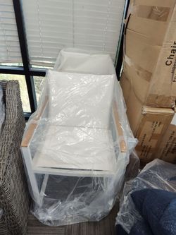 2 White Accent Chair with Wood Armrests