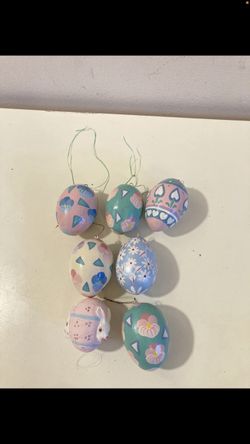 Set of 7 Painted Easter Eggs for Hanging