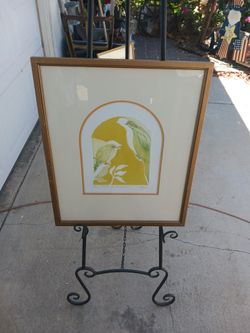Vi tage framed pair of Perched birds limited edition lithographs signed Catherine Sigman