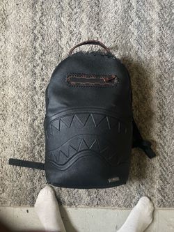 Sprayground Black Leather Shark Backpack