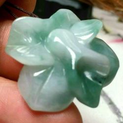 Burmese icy type A jadeite jade pendant lucky Flower. Certified.