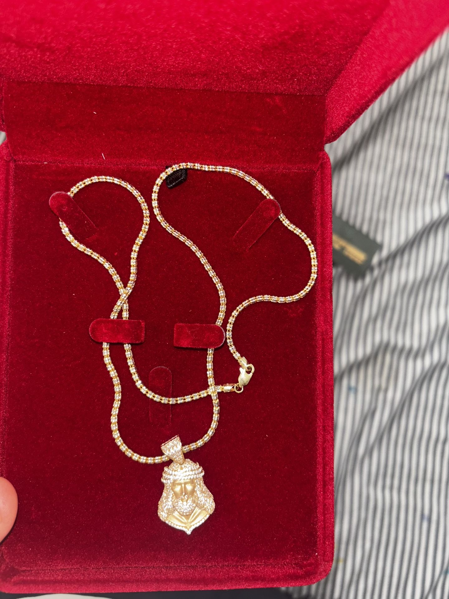14k Chain Ice Solíd 22in 2.2mm/ 14k Jesus Pendant Face Zc
