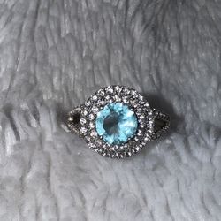 Beautiful Sterling Lab Created Paraiba Tourmaline w/CZ's Ring, size 10