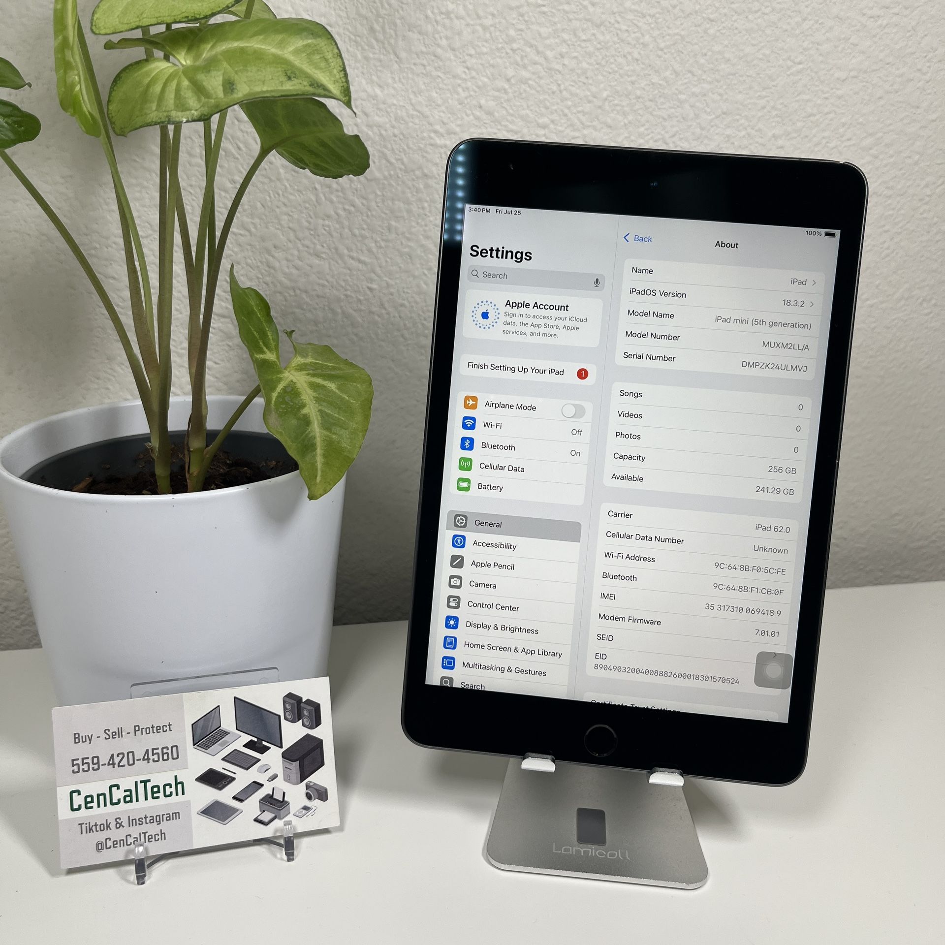 iPad Mini 5th Gen 256gb Unlocked 100% 🔋 Health In Very Good Condition. Lock button stuck