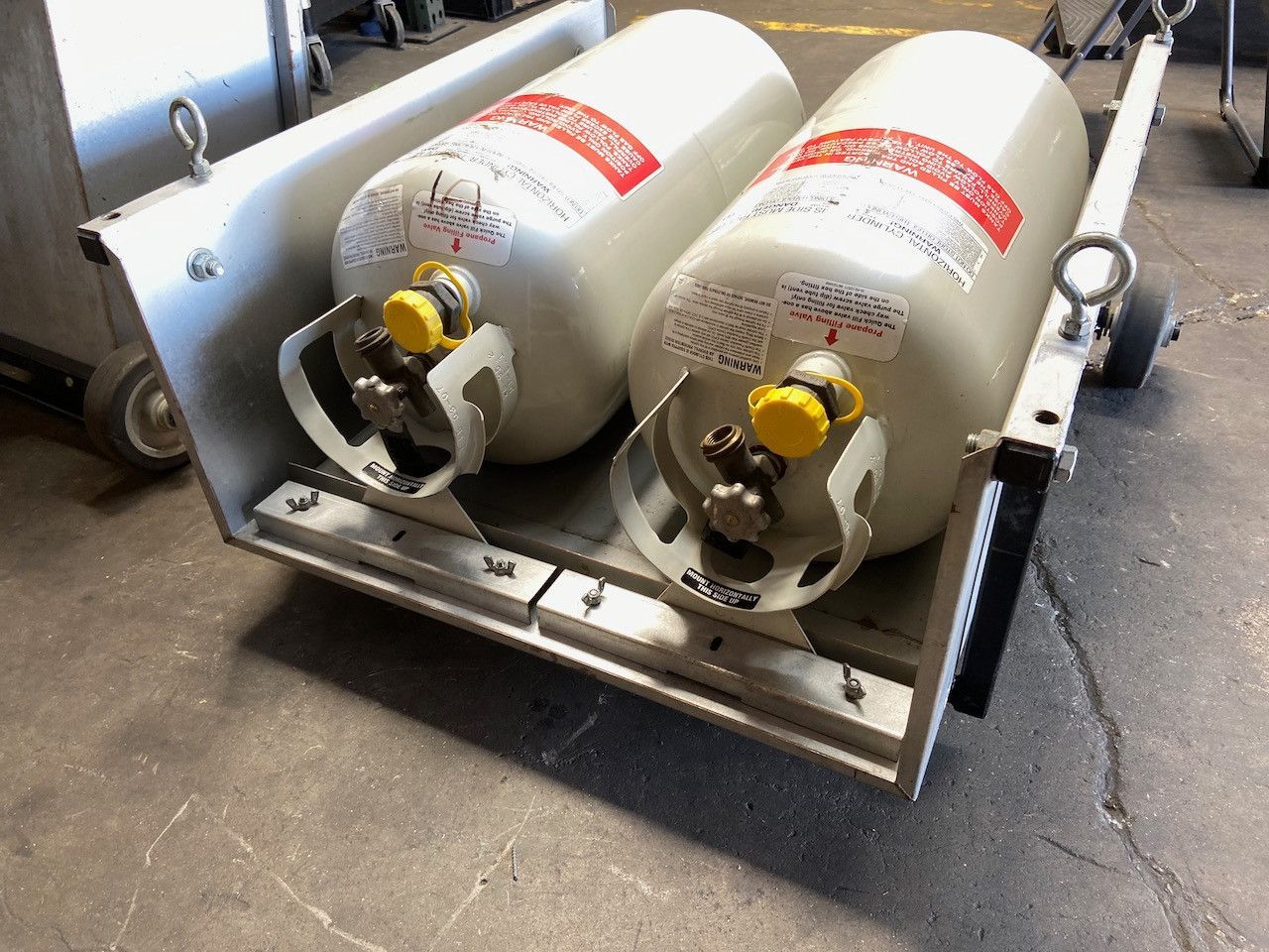 2 Propane LP 40 LB Tanks With Rolling Rack Under Mount Storage For MagiCater BBQ Grill #1382