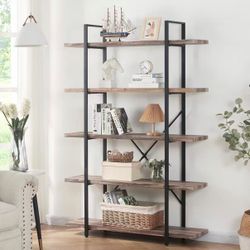 Bookshelf, 5 Tier Industrial Bookcase, 70" Tall Bookshelves and Book Case with 5 Shelf, Rustic Storage Rack with Display Shelves for Bedroom Living Ro