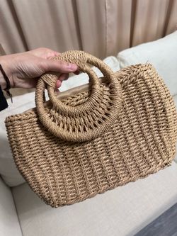 Straw Woven Handbag with Circular Handles